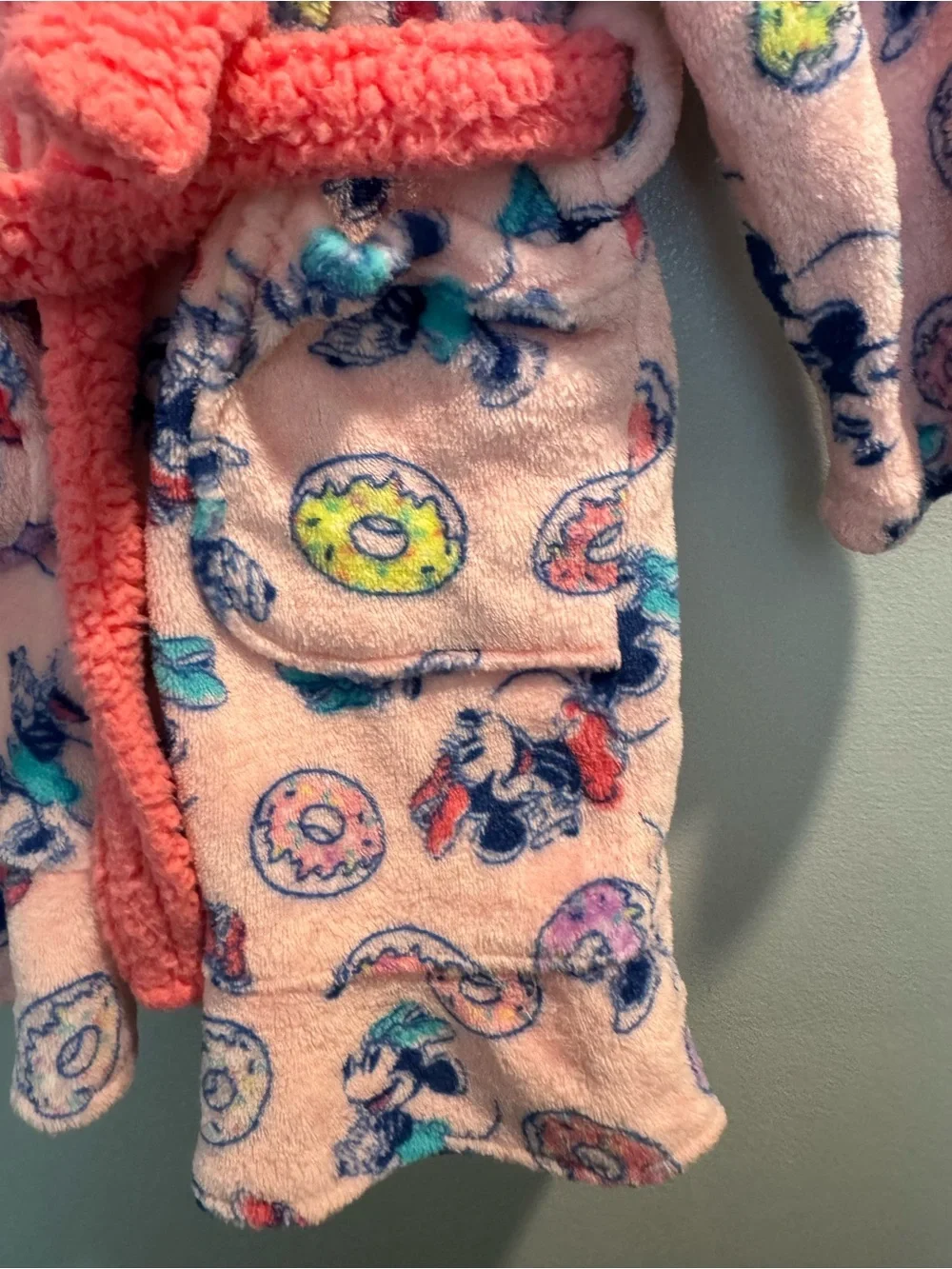 Minnie Mouse Pink Plush Hooded Robe W/donuts Little Girls Toddler Size 2T